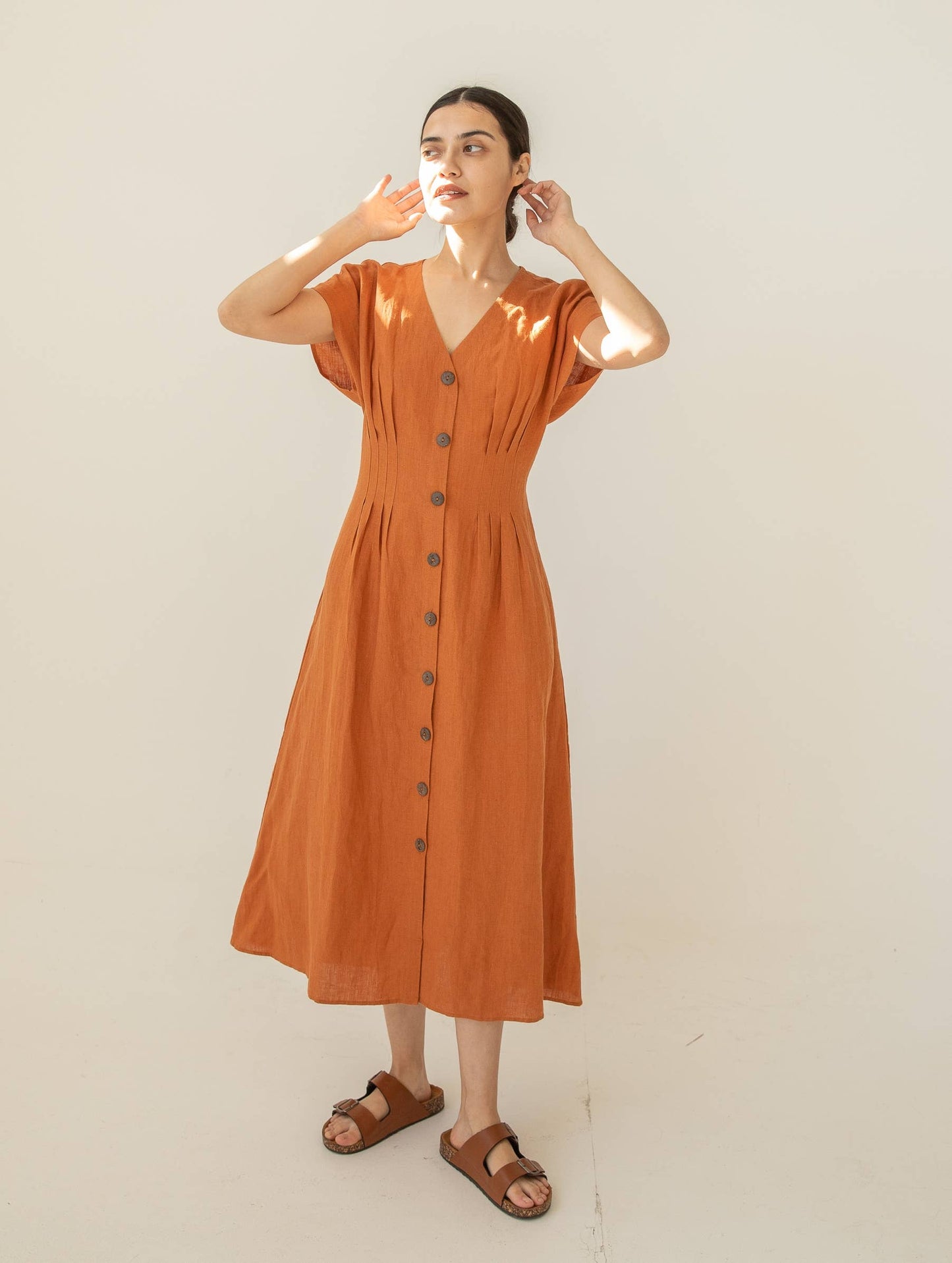 VIKOLINO - Linen Long Dress, Linen Charlotte Dress: Rust