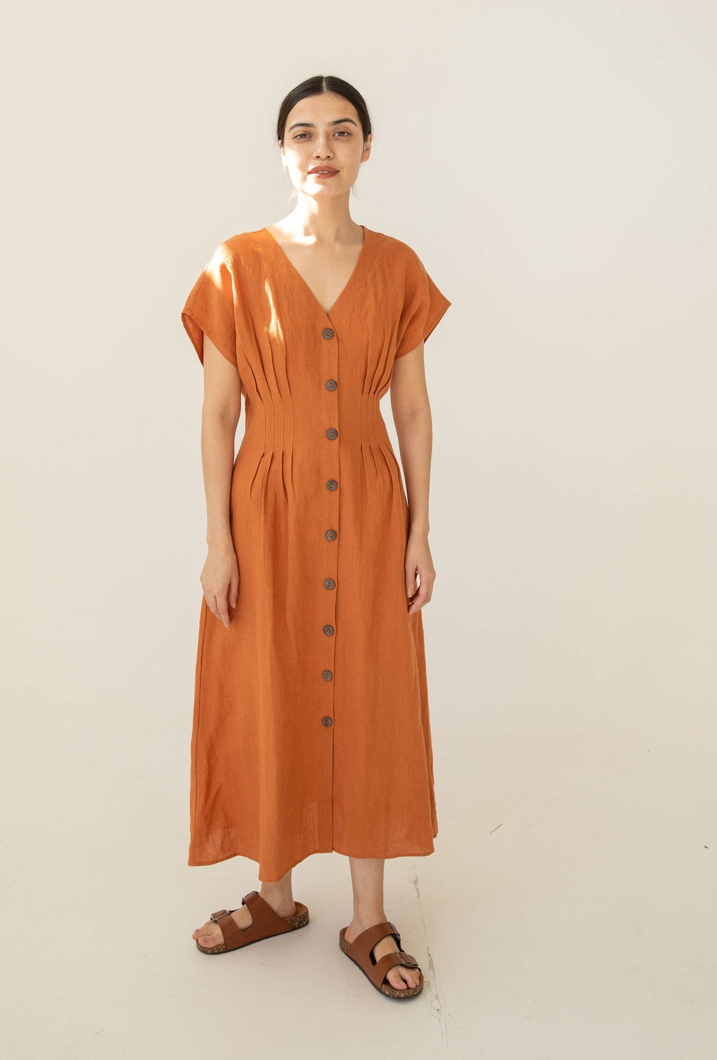 VIKOLINO - Linen Long Dress, Linen Charlotte Dress: Rust