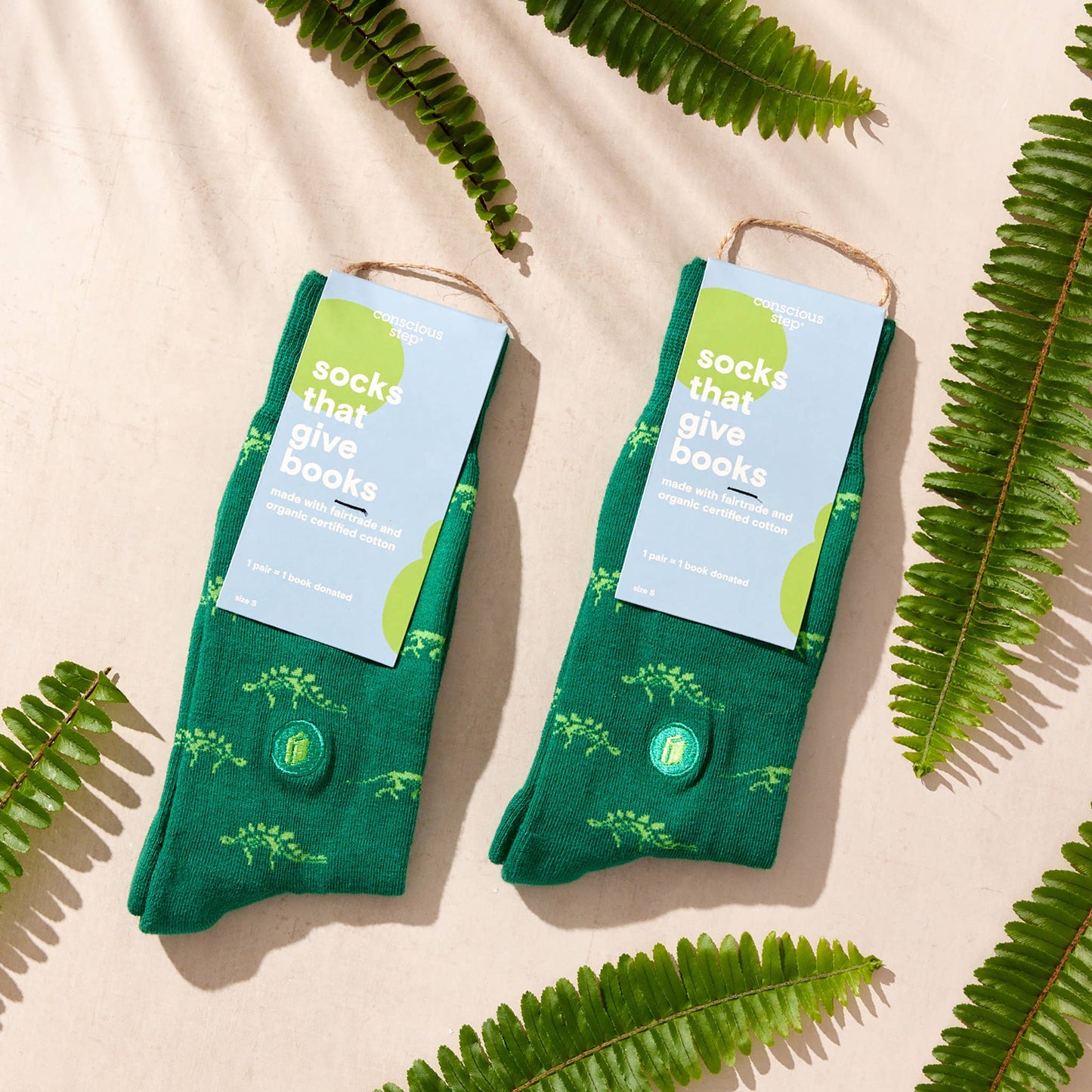 Conscious Step - Socks that Give Books  (Green Dinosaurs)