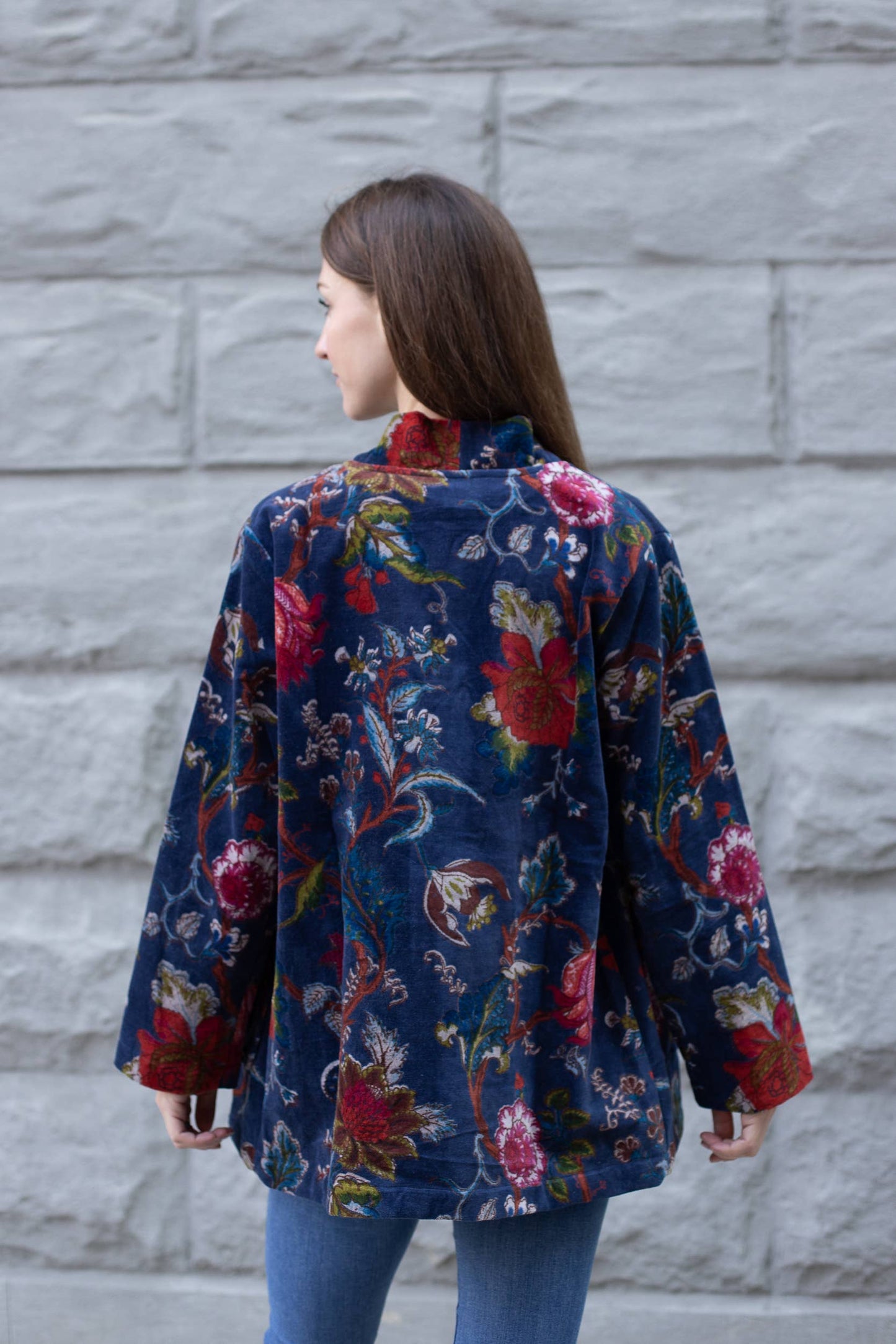 VIKOLINO - Velvet Short Jacket Kimono Style: Blue Bird