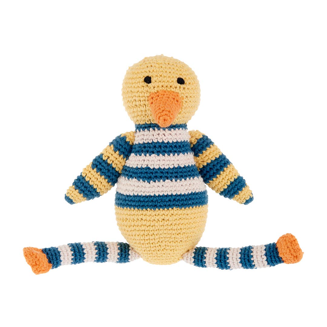 Pebble - Organic Duck Rattle - Yellow and Blue
