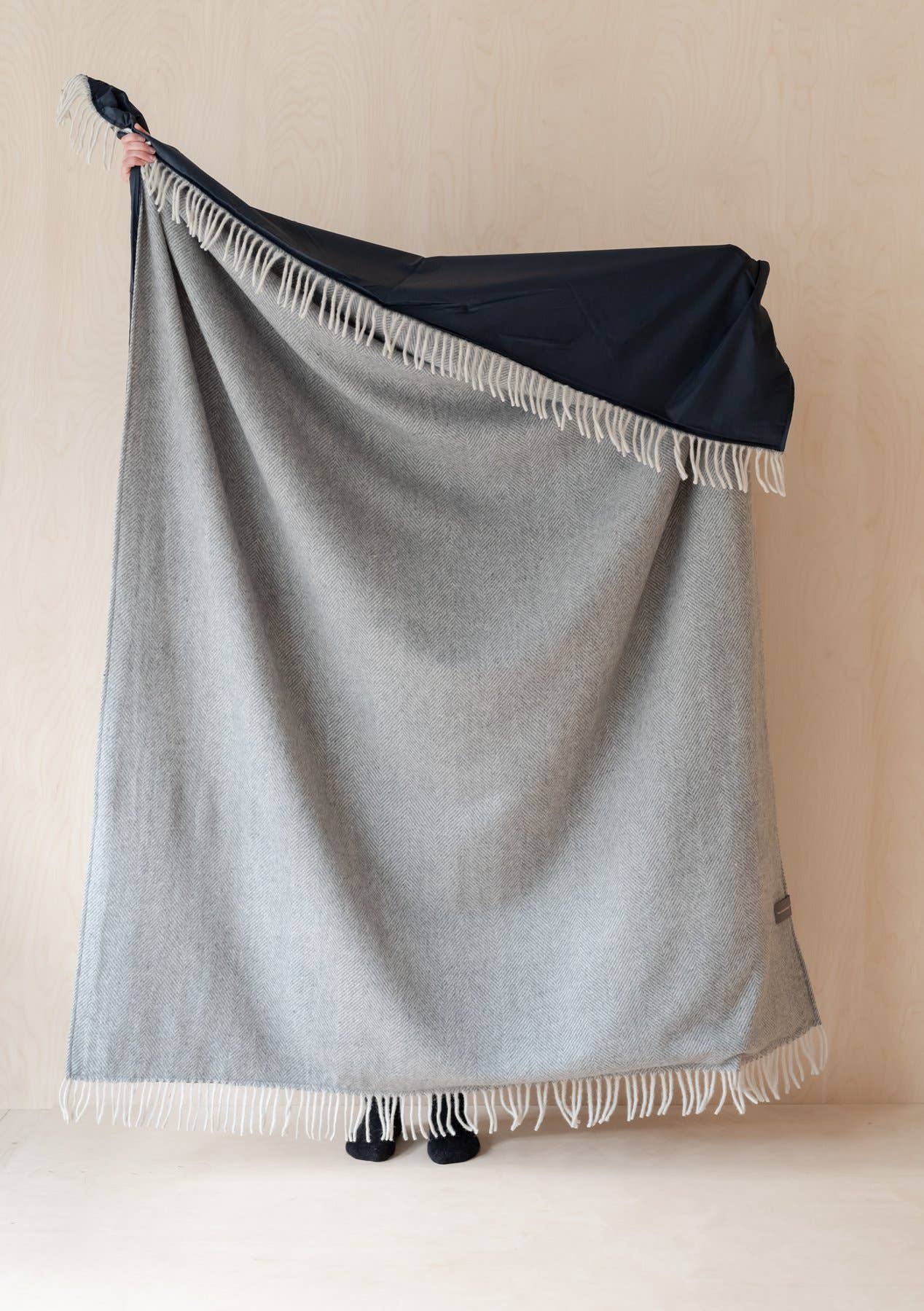 The Tartan Blanket Co. - Recycled Wool Picnic Blanket in Charcoal Grey Herringbone