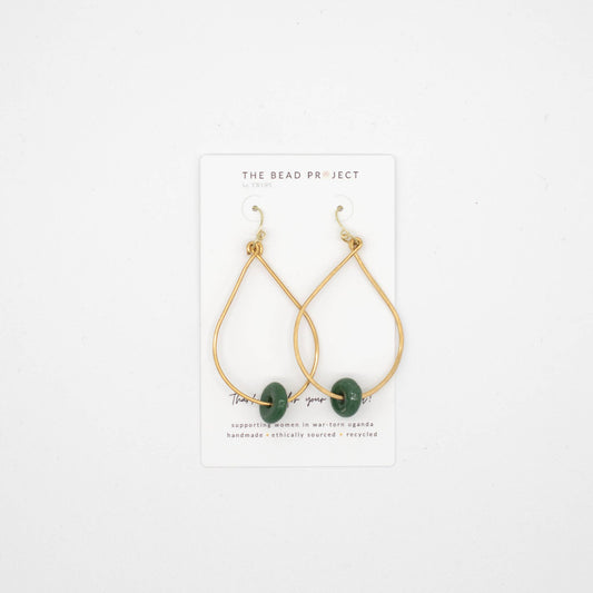 The Bead Project by TWOPU - Recycled Glass Brass Hoops - Green