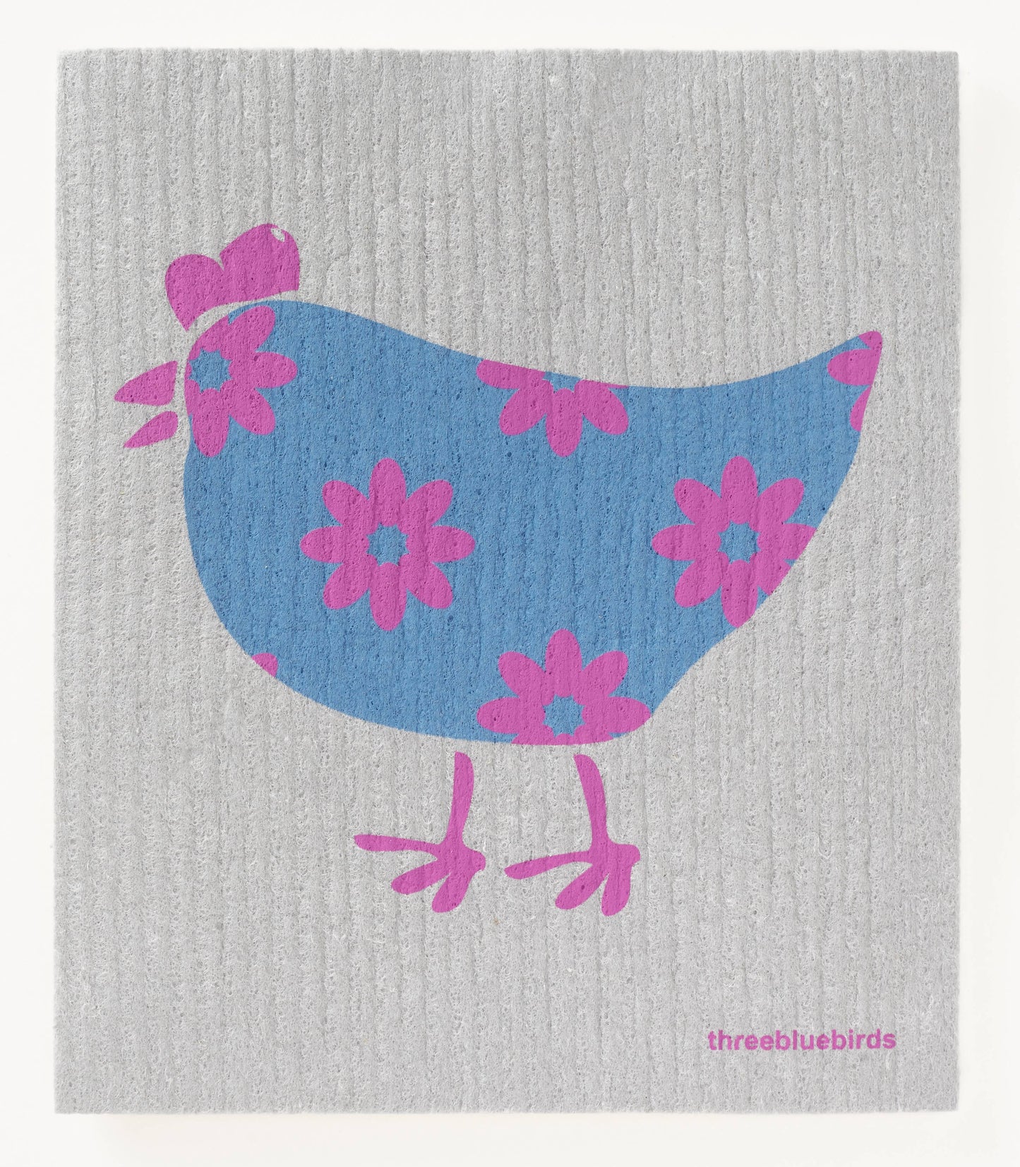 Three Bluebirds Swedish Dishcloths - Hilda on Grey Swedish Dishcloth