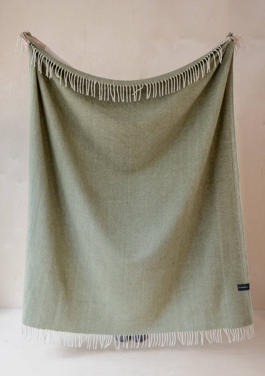 The Tartan Blanket Co. - Recycled Wool Blanket in Olive Herringbone