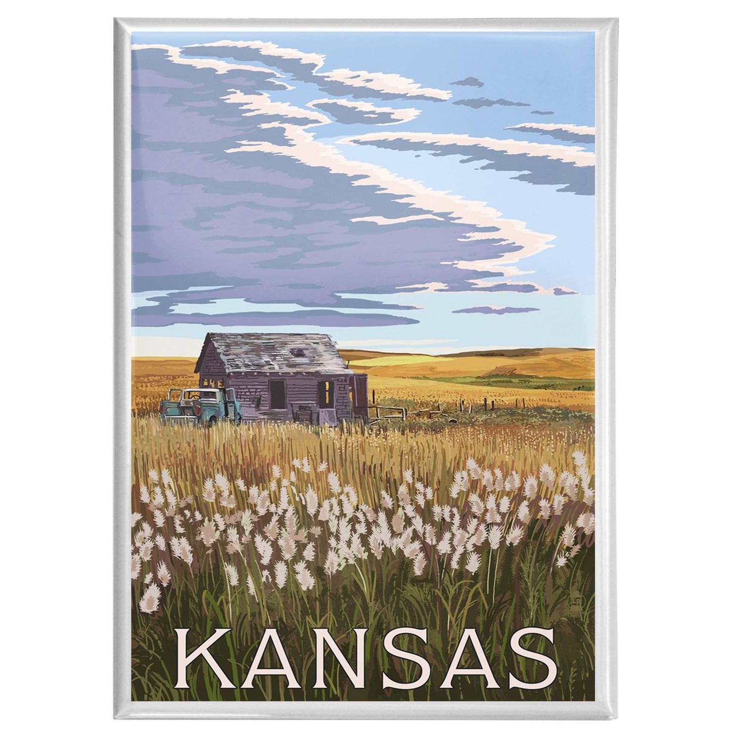 Lantern Press - Kansas, Wheat Fields & Homestead Magnet