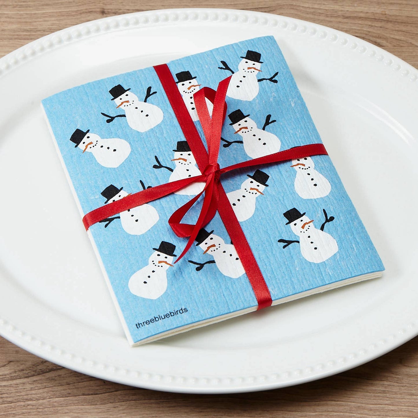 Three Bluebirds Swedish Dishcloths - Frosty Friends on Blue Swedish Dishcloth