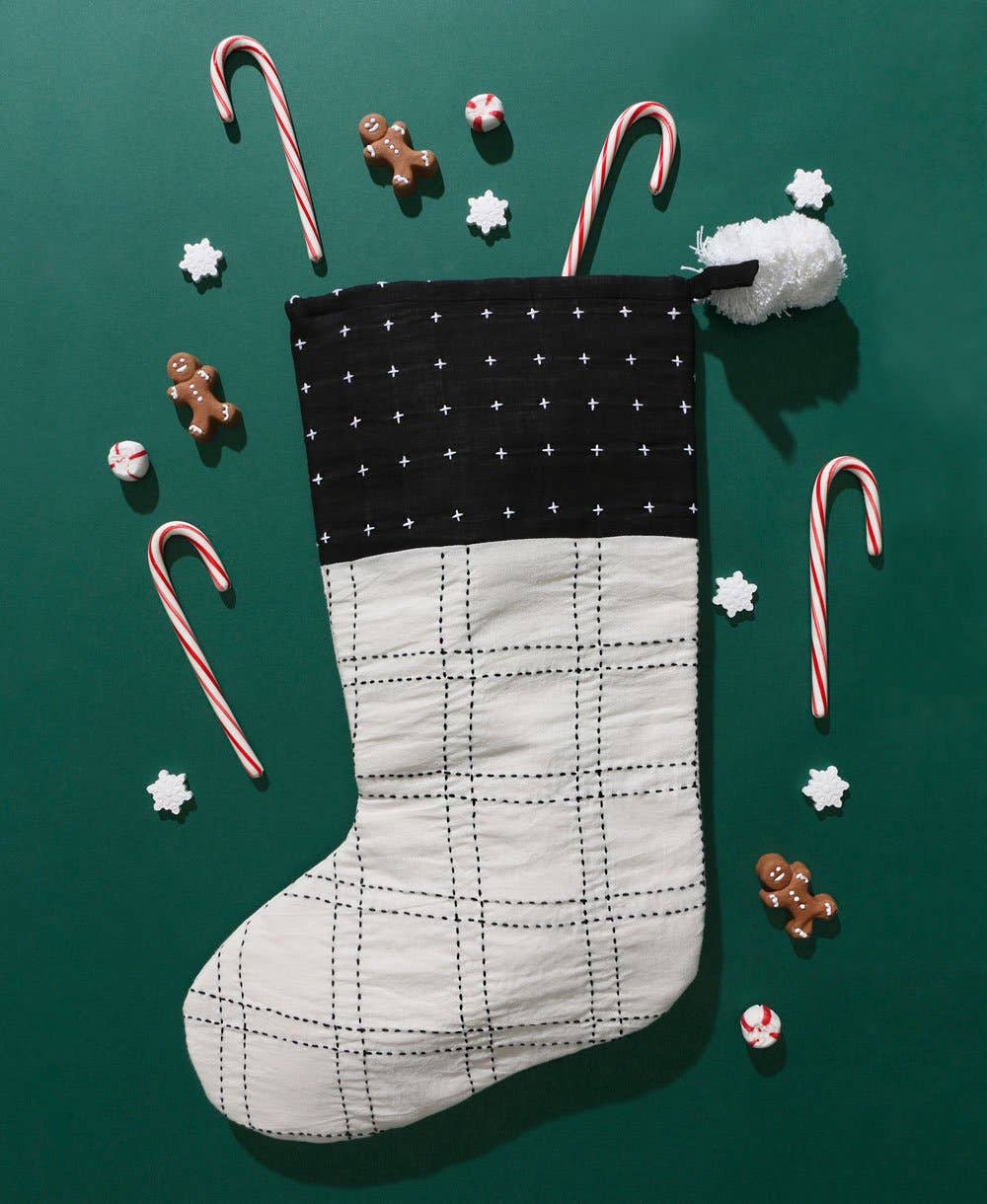 Anchal - Embroidered Monochromatic Holiday Stocking - Bone
