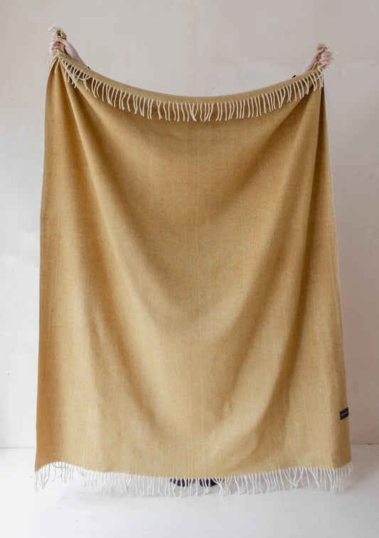 The Tartan Blanket Co. - Recycled Wool Blanket in Mustard Herringbone